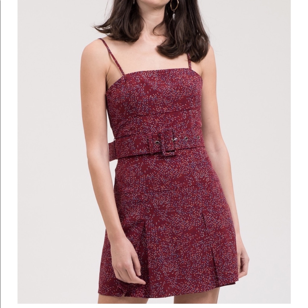 Nwt Small Joa Red Dot Belted Pleated Dress